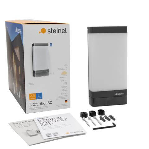 Steinel L 271 Digi C smart bluetooth outdoor wall light with packaging and installation materials.
