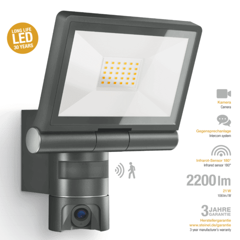 Steinel XLED CAM 1 SC - Outdoor Security Spotlight with Camera, Intercom, and Motion Sensor Floodlight
