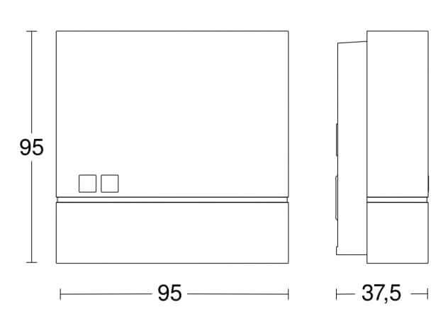 Schematic drawing of the Steinel TTS PRO PE sensor showing dimensions 95mm x 95mm x 37.5mm.
