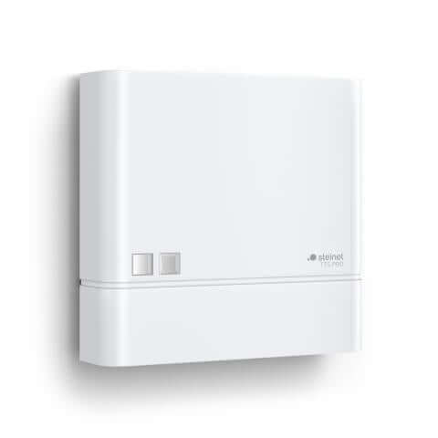 Steinel TTS PRO PE sensor in white, featuring battery backup and real-time clock for enhanced timed control.